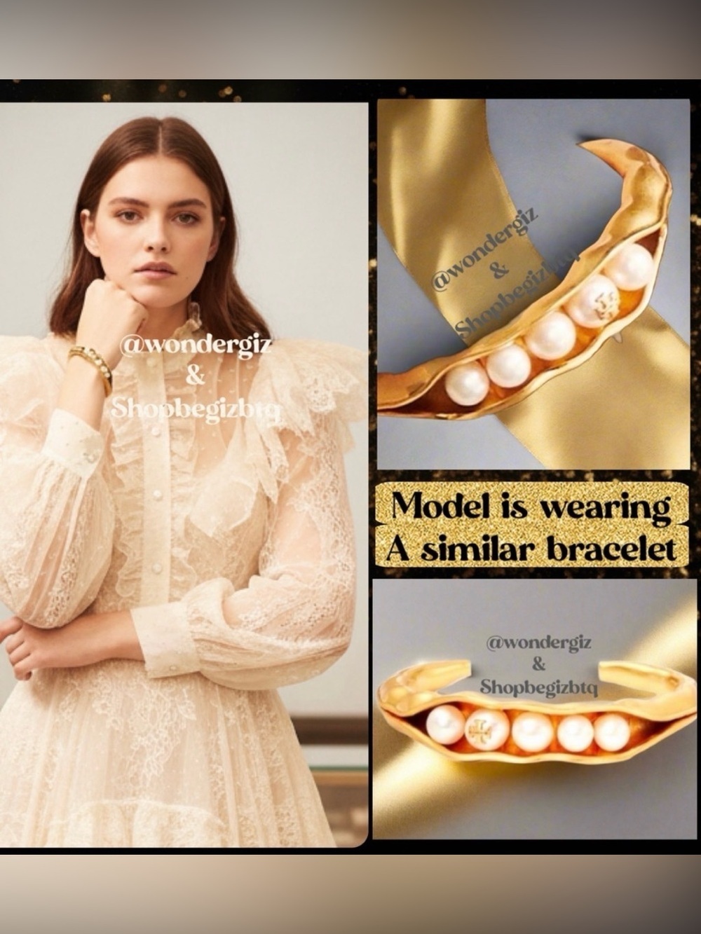 Tory Burch Authentic Gold Peapod Pearl Logo Cuff Bracelet